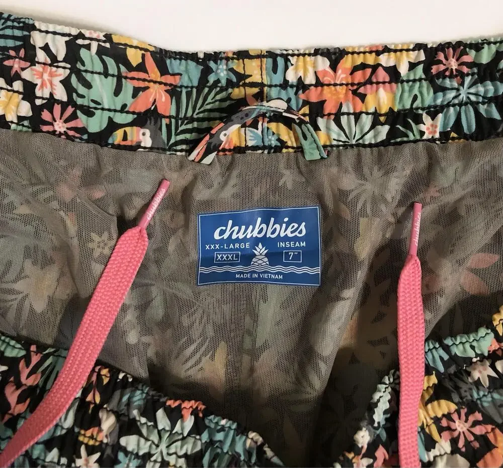 Chubbies Swim Trunks Mens 3XL XXXL Black Floral Toucan Hawaiian Tropical 7